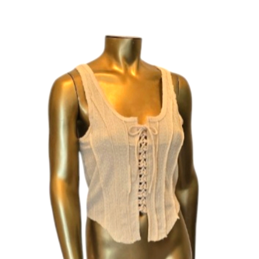 Cream Lace-Up Knit Top